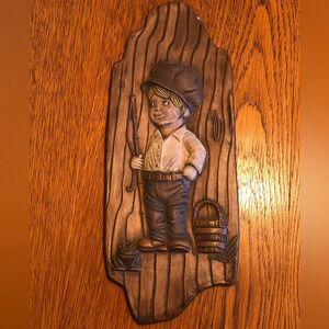 Vintage 1976 Arnel’s Ceramic Plaque Fishing Boy